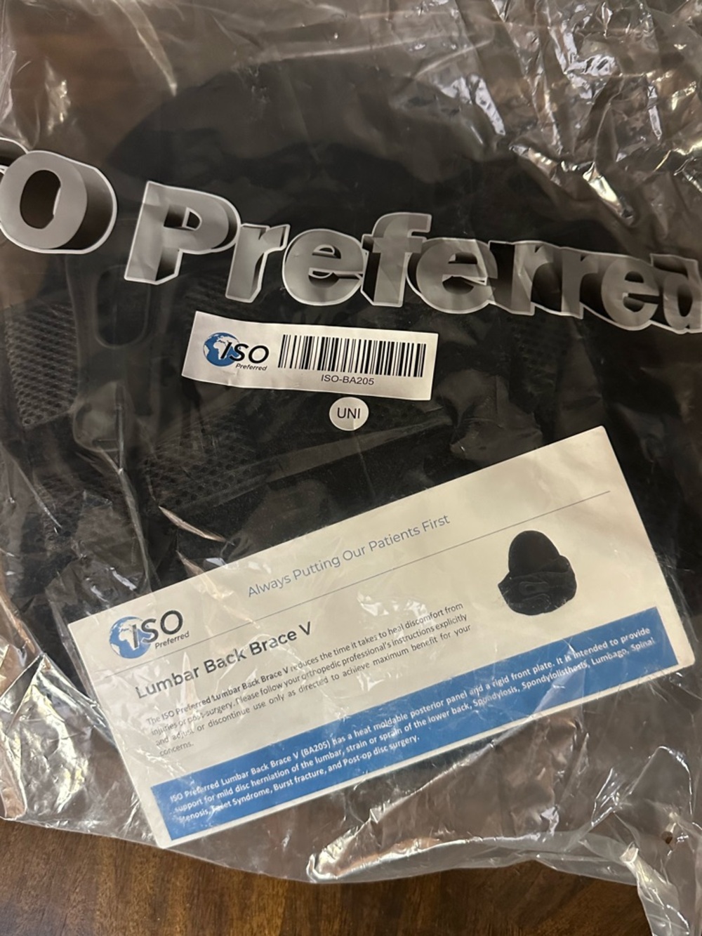 Back Brace ISO Preferred – Lumbar Back Brace V Adjustable Small To Large. NEW.